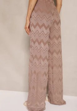 Jasnobrązowe Spodnie z Wiskozą o Szerokim Kroju High Waist Weralis