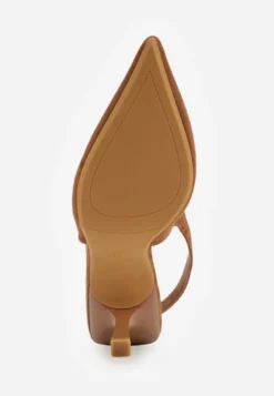 Jasnobrązowe Szpilki Slingback VICES z Imitacji Zamszu z Prostokątną Klamerką Natuma