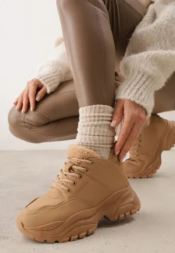 Jasnobrązowe Trapery Sneakersy Vices na Platformie z Tłoczeniem Nirrise