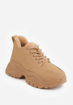 Jasnobrązowe Trapery Sneakersy Vices na Platformie z Tłoczeniem Nirrise