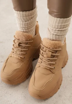 Jasnobrązowe Trapery Sneakersy Vices na Platformie z Tłoczeniem Nirrise
