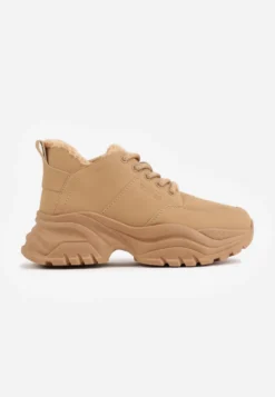 Jasnobrązowe Trapery Sneakersy Vices na Platformie z Tłoczeniem Nirrise