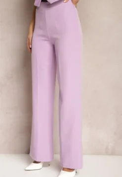 Jasnofioletowe Spodnie Szerokie High Waist Dule