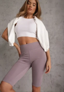 Jasnofioletowe Szorty Bikery High Waist z Wyszczuplającym Pasem Briarrose