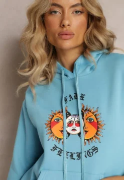 Jasnoniebieska Bluza Kangurka z Nadrukiem i Kapturem Uvella