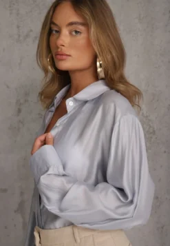 Jasnoniebieska Koszula Letnia z Wiskozą o Lekko Luźnym Kroju Kepheina
