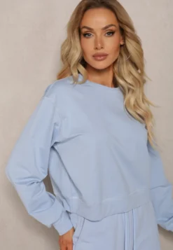 Jasnoniebieska Oversize Bluza z Bawełny o Krótkim Fasonie Sibolla