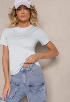 Jasnoniebieski Casualowy Bawełniany T-shirt Rivali