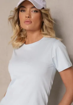 Jasnoniebieski Casualowy Bawełniany T-shirt Rivali