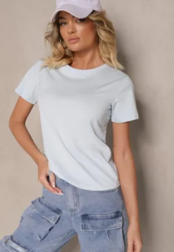 Jasnoniebieski Casualowy Bawełniany T-shirt Rivali