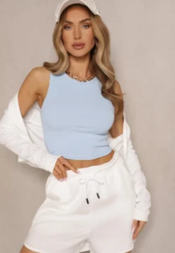 Jasnoniebieski Crop Top z Prążkowanego Materiału Nevonessa