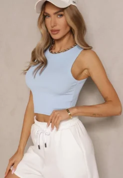 Jasnoniebieski Crop Top z Prążkowanego Materiału Nevonessa