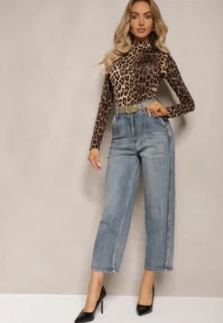 Jasnoniebieskie Bawełniane Jeansy High Waist o Kroju Boyfriend z Dodatkowym Paskiem Attenise