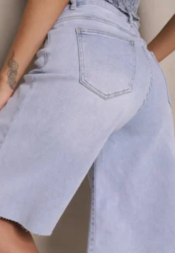 Jasnoniebieskie Bawełniane Szorty Jeansowe w Stylu Bermudów High Waist Tenizea