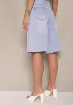 Jasnoniebieskie Bawełniane Szorty Jeansowe w Stylu Bermudów High Waist Tenizea