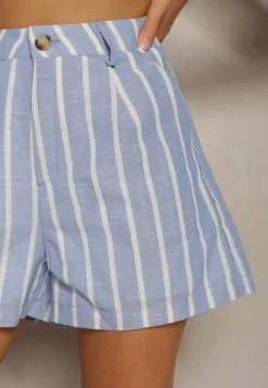 Jasnoniebieskie Bermudy Szorty High Waist w Paski Vikitesa