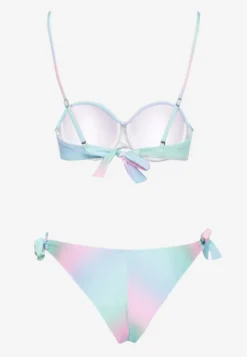 Jasnoniebieskie Bikini Majtki Typu Figi i Biustonosz z Marszczeniem w Geometryczny Wzór Kinnira