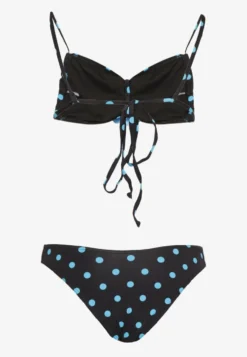 Jasnoniebieskie Bikini w Grochy z Kwiatowymi Aplikacjami Biustonosz i Figi Loritia