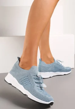 Jasnoniebieskie Buty Sportowe Ściągane Gumką Ozdobione Metaliczną Nicią Rianelle