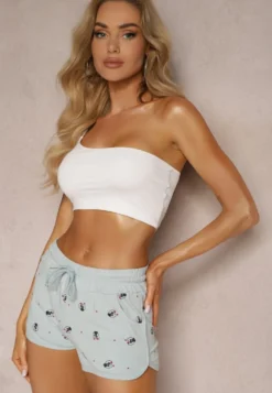 Jasnoniebieskie Casualowe Szorty z Bawełny High Waist Wykończone w Pasie Gumką Uantia