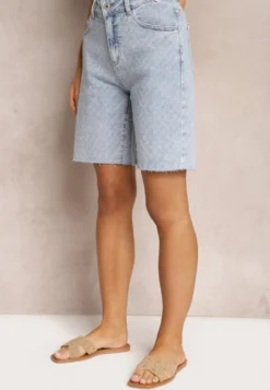 Jasnoniebieskie Jeansowe Szorty High Waist Bawełniane Nelaitha