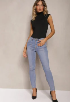 Jasnoniebieskie Jeansy Skinny z Przejaśnieniami ze Złotej Farby Tilacema