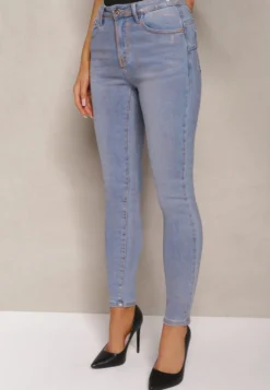 Jasnoniebieskie Jeansy Skinny z Przejaśnieniami ze Złotej Farby Tilacema