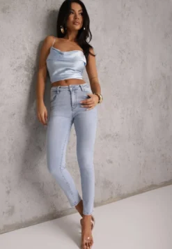 Jasnoniebieskie Jeansy z Bawełną Skinny Push Up Yastebia