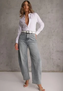 Jasnoniebieskie Jeansy z Bawełny Barrel Leg High Waist Vezorea