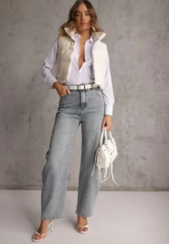Jasnoniebieskie Jeansy z Bawełny Barrel Leg High Waist Vezorea