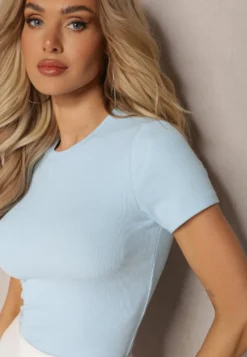 Jasnoniebieski Elastyczny T-shirt z Bawełny Larenimes