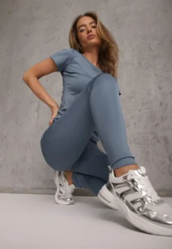 Jasnoniebieskie Legginsy Basic z Modelującą Wstawką w Pasie Liacan