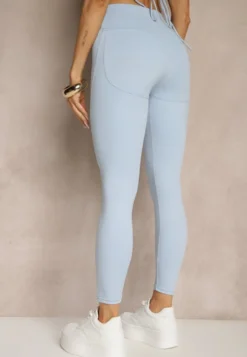 Jasnoniebieskie Legginsy z Ozdobnymi Przeszyciami z Efektem Modelowania Carittia
