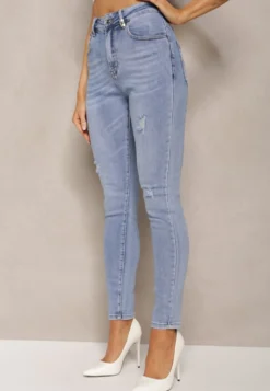 Jasnoniebieskie Skinny Jeansy Bawełniane z Dziurami i Przetarciami Altrasa