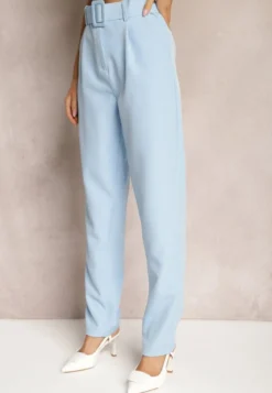 Jasnoniebieskie Spodnie Garniturowe High Waist z Paskiem Wenus