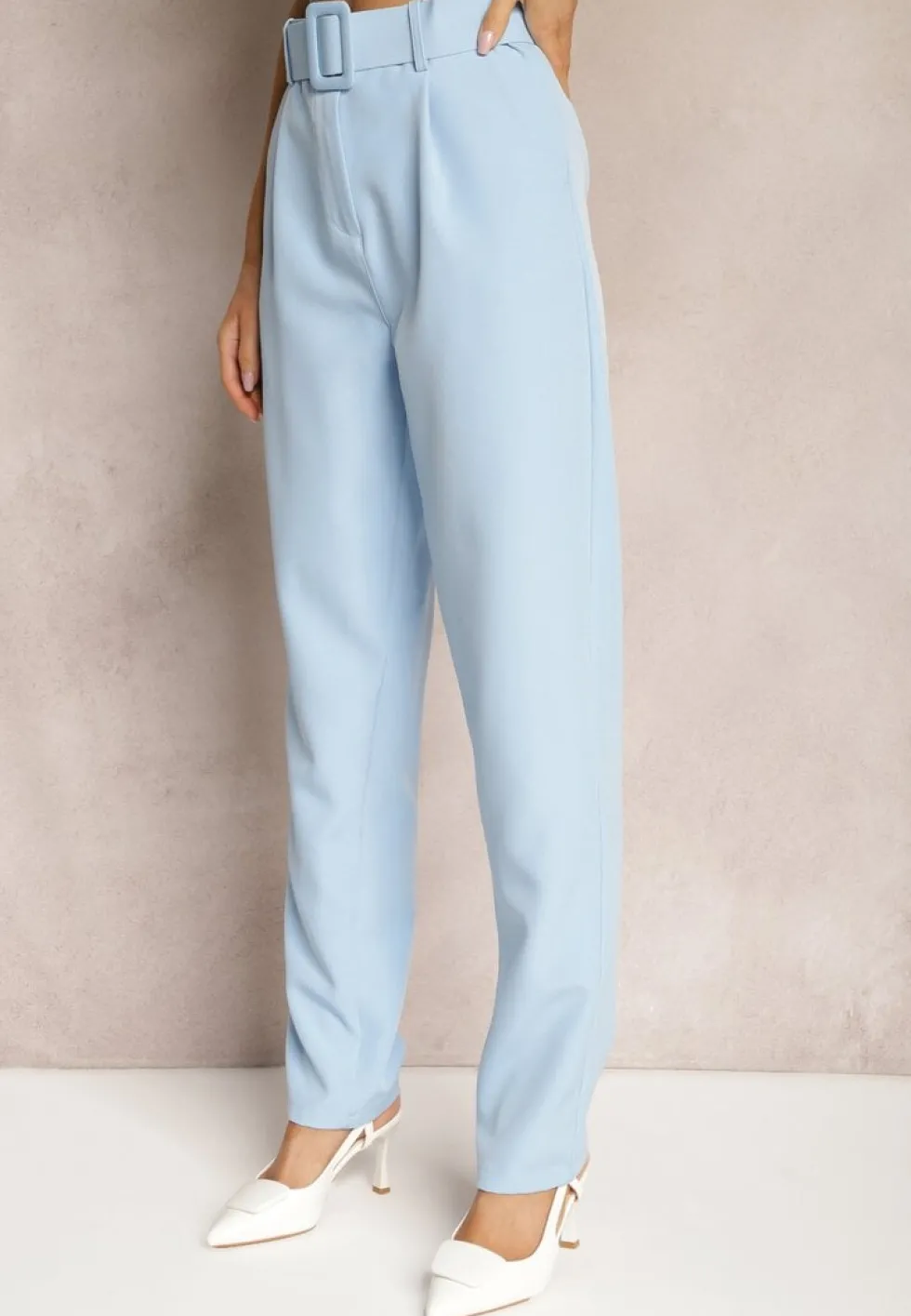 Jasnoniebieskie Spodnie Garniturowe High Waist z Paskiem Wenus