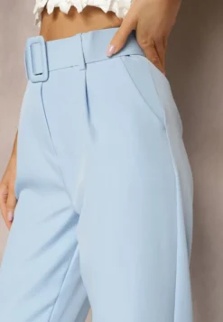 Jasnoniebieskie Spodnie Garniturowe High Waist z Paskiem Wenus