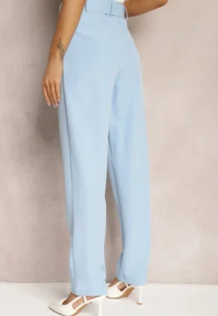Jasnoniebieskie Spodnie Garniturowe High Waist z Paskiem Wenus