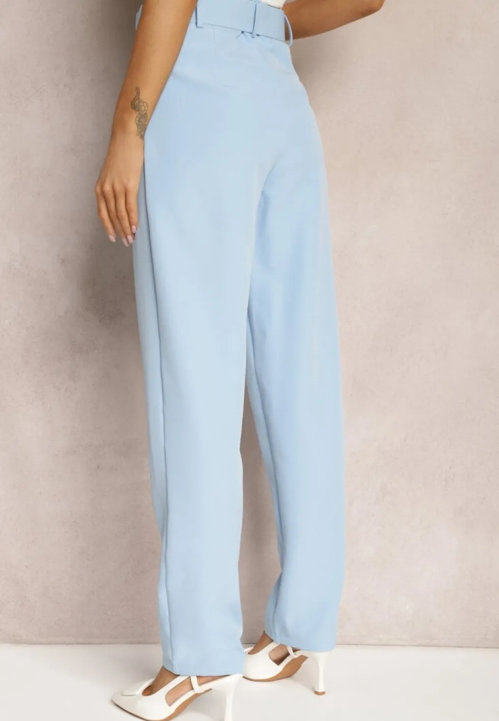 Jasnoniebieskie Spodnie Garniturowe High Waist z Paskiem Wenus
