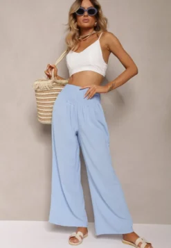 Jasnoniebieskie Spodnie Kuloty High Waist z Gumką w Talii Lipadre