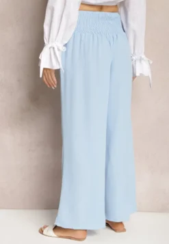 Jasnoniebieskie Spodnie Kuloty High Waist z Gumką w Talii Lipadre