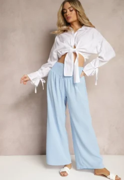 Jasnoniebieskie Spodnie Kuloty High Waist z Gumką w Talii Lipadre