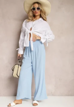 Jasnoniebieskie Spodnie Kuloty High Waist z Gumką w Talii Lipadre
