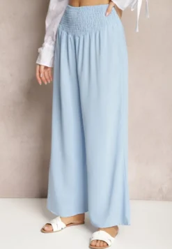 Jasnoniebieskie Spodnie Kuloty High Waist z Gumką w Talii Lipadre