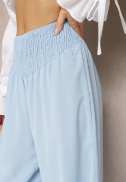 Jasnoniebieskie Spodnie Kuloty High Waist z Gumką w Talii Lipadre