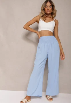 Jasnoniebieskie Spodnie Kuloty High Waist z Gumką w Talii Lipadre