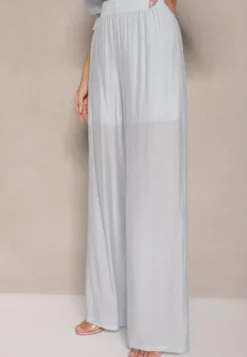 Jasnoniebieskie Spodnie Palazzo High Waist z Szeroką Nogawką i Gumką w Talii Jenarielis