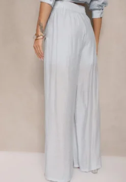 Jasnoniebieskie Spodnie Palazzo High Waist z Szeroką Nogawką i Gumką w Talii Jenarielis
