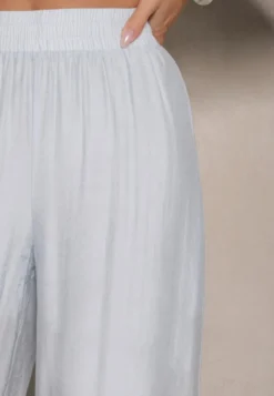 Jasnoniebieskie Spodnie Palazzo High Waist z Szeroką Nogawką i Gumką w Talii Jenarielis