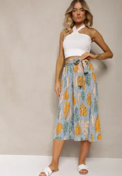 Jasnoniebieskie Spodnie Szwedy z Bawełną High Waist Wykończone Gumką w Talii Pasefia